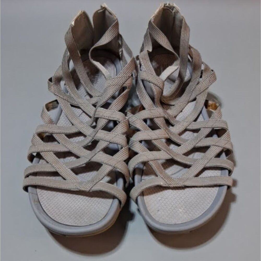 Baretraps Cream Gladiator Sandals Strappy Elastic Back Zip Comfort Size 11-Flaws